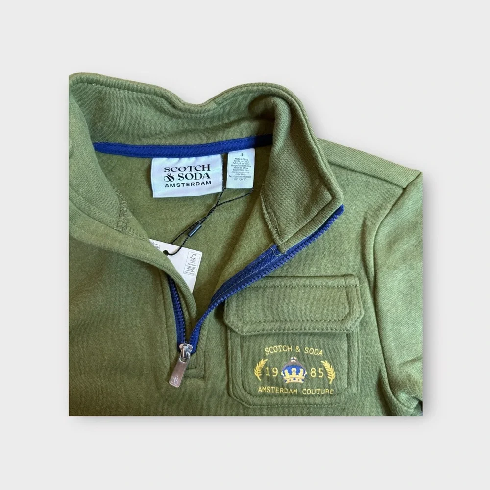 Scotch & Soda 1/4 Zip Green Fleece Pullover & Jogger Sweatpants Matching Set